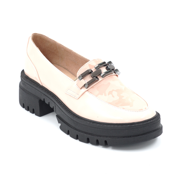 Pantofi dama tip loafers din piele naturala lacuita nude roze cu varf rotund si talpa de 4 cm 63120-3-24 [2]