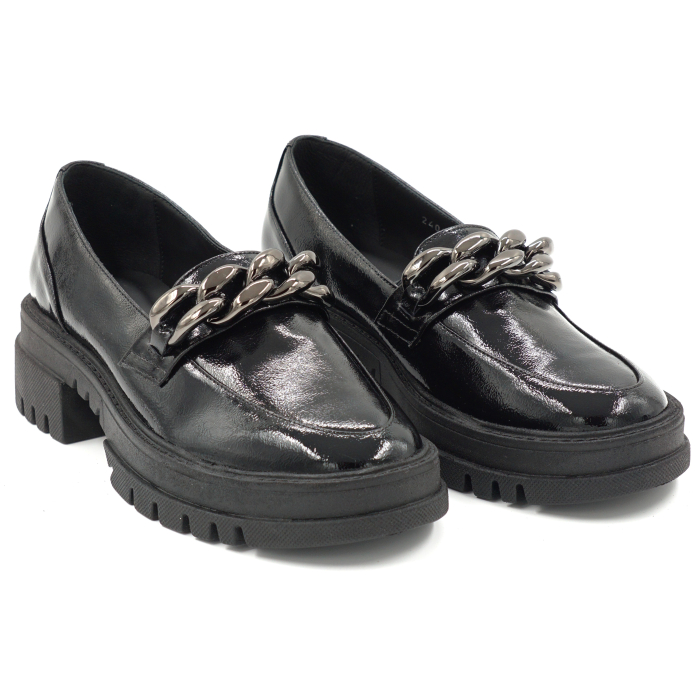 Pantofi dama tip loafers din piele naturala lacuita neagra cu varf rotund si talpa de 4 cm 63220-2-24 [3]