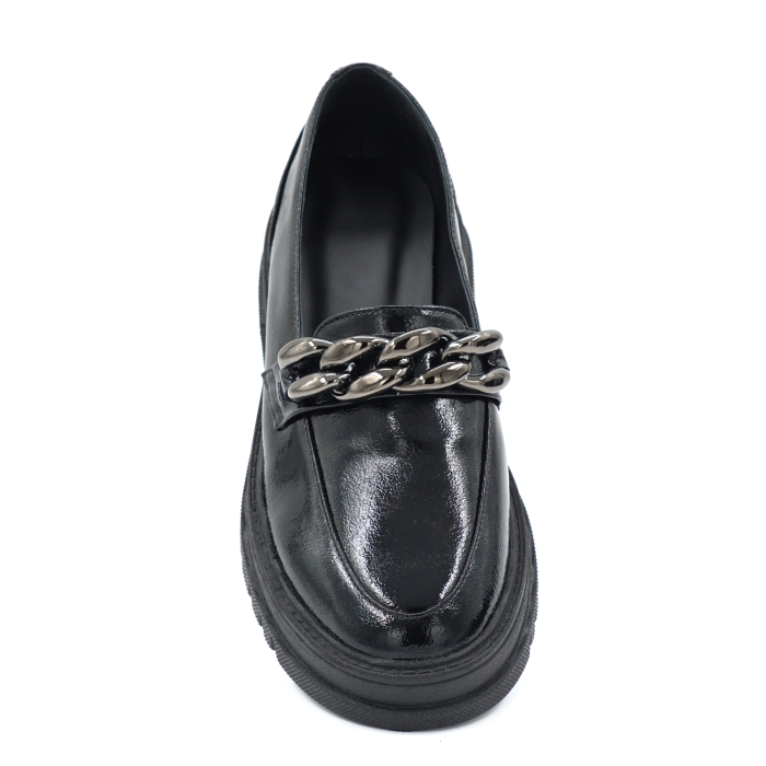 Pantofi dama tip loafers din piele naturala lacuita neagra cu varf rotund si talpa de 4 cm 63220-2-24 [5]