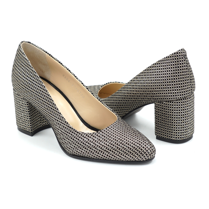 Pantofi dama din piele naturala cu imprimeu, cu varf ascutit si toc mic gros imbracat de 6 cm 0700-1-26 [4]