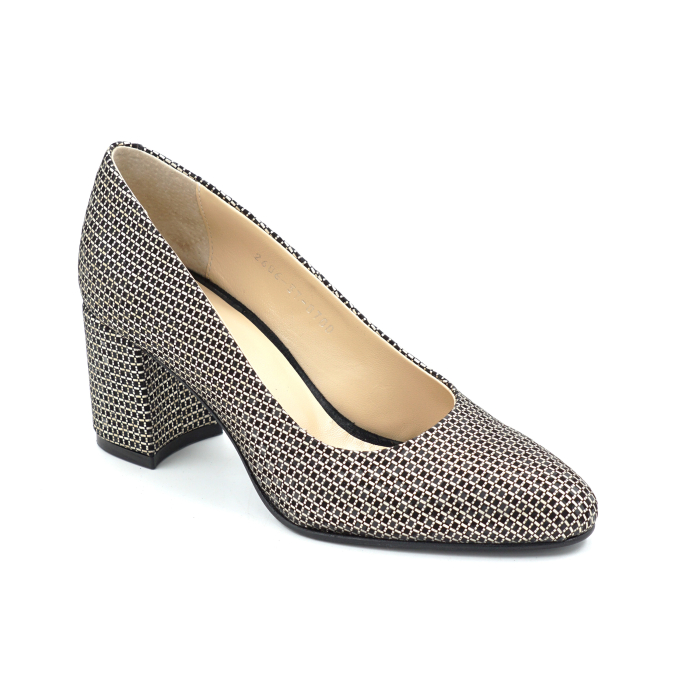 Pantofi dama din piele naturala cu imprimeu, cu varf ascutit si toc mic gros imbracat de 6 cm 0700-1-26 [2]