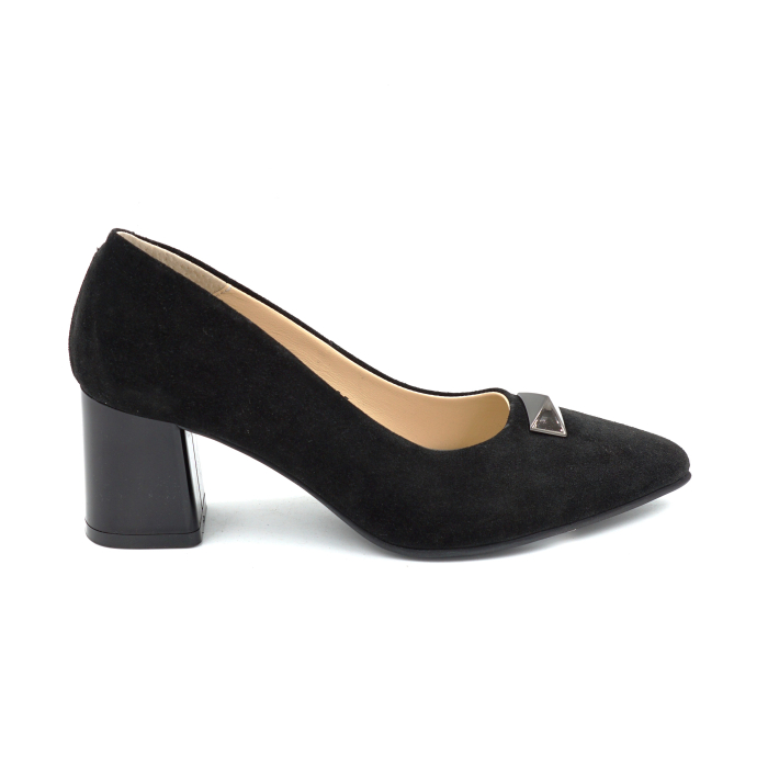 Pantofi dama din piele naturala intoarsa neagra cu varf ascutit stiletto si toc mc gros de 6 cm 54525-25 [4]
