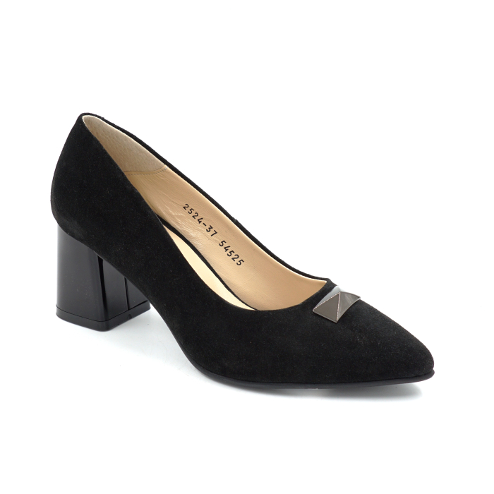 Pantofi dama din piele naturala intoarsa neagra cu varf ascutit stiletto si toc mc gros de 6 cm 54525-25 [5]