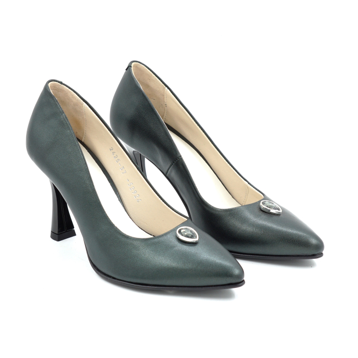 Pantofi dama  din piele naturala neagra cu varf ascutit stiletto si toc mediu subtire de 8 cm 52924-25 - Copie [2]