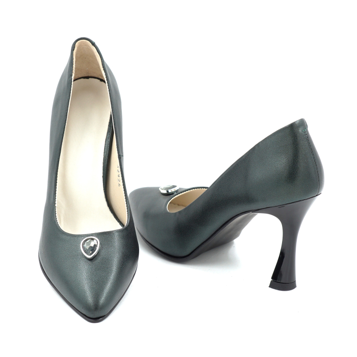 Pantofi dama  din piele naturala neagra cu varf ascutit stiletto si toc mediu subtire de 8 cm 52924-25 - Copie [3]