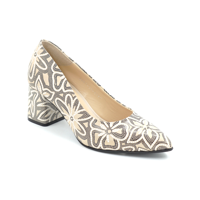 Pantofi dama din piele naturala nude bej cu imprimeu, cu varf ascutit stiletto si toc mic gros imbracat de 6 cm 6057-26 [3]