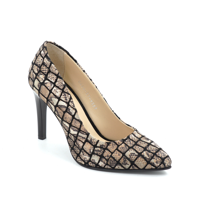 Pantofi dama din piele naturala neagra cu imprimeu leopard cu varf ascutit stiletto si toc inalt subtire de 9 cm 9557-2-26 [2]
