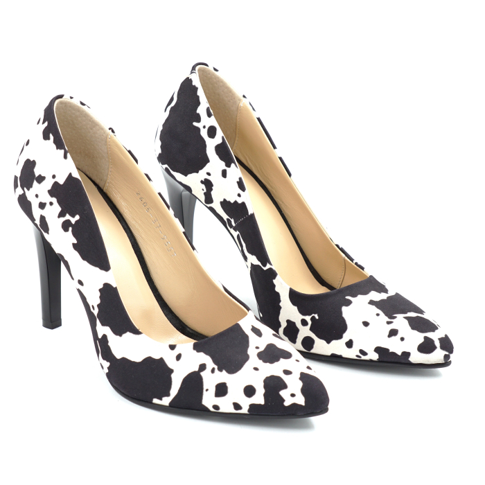 Pantofi dama din piele naturala neagra cu pete albe cu varf ascutit stiletto si toc inalt subtire de 9 cm 9557-26 [3]