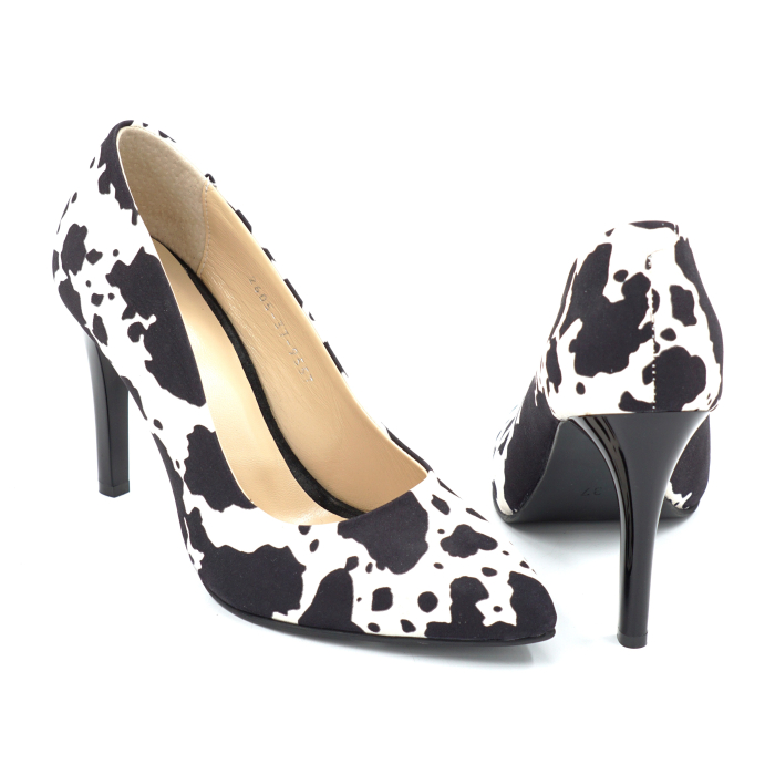Pantofi dama din piele naturala neagra cu pete albe cu varf ascutit stiletto si toc inalt subtire de 9 cm 9557-26 [5]