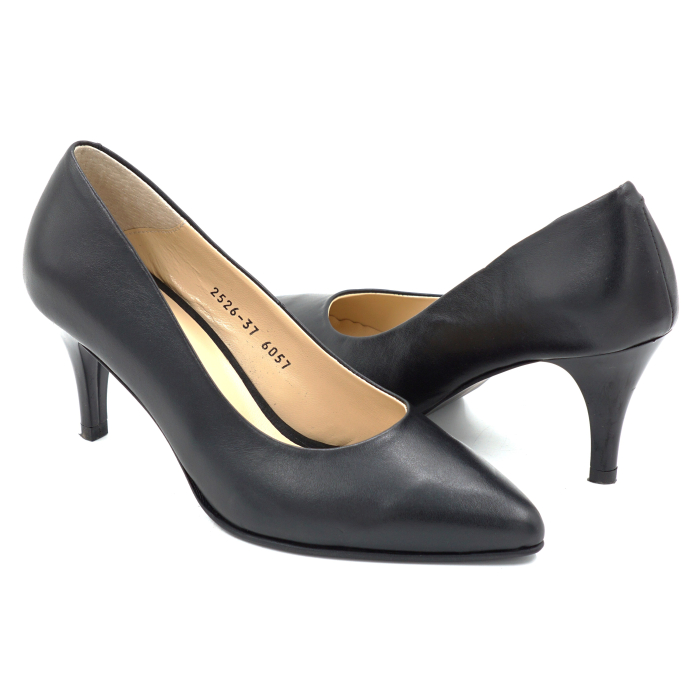 Pantofi dama din piele naturala neagra cu varf ascutit stiletto si toc mic subtire de 6 cm 6057-10-25 [2]