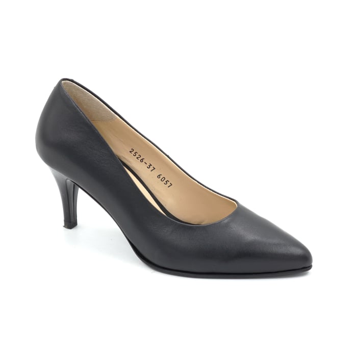 Pantofi dama din piele naturala neagra cu varf ascutit stiletto si toc mic subtire de 6 cm 6057-10-25 [2]