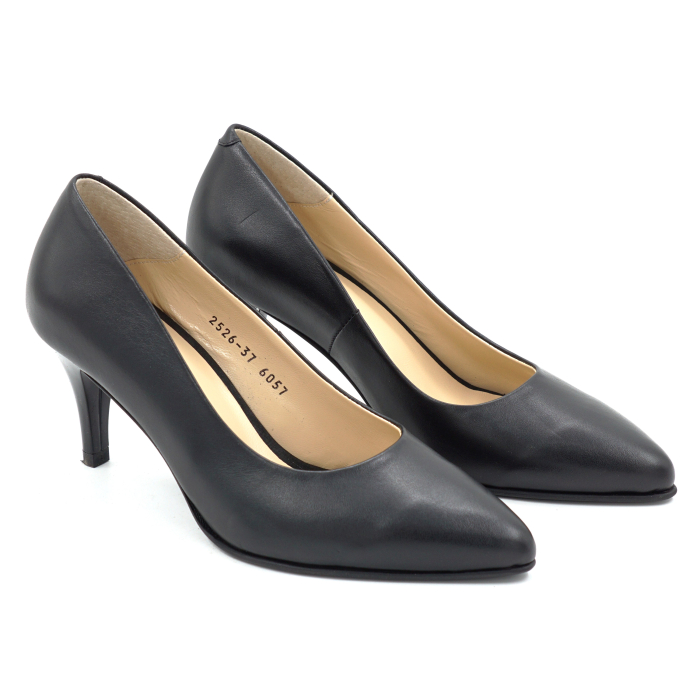 Pantofi dama din piele naturala neagra cu varf ascutit stiletto si toc mic subtire de 6 cm 6057-10-25 [5]