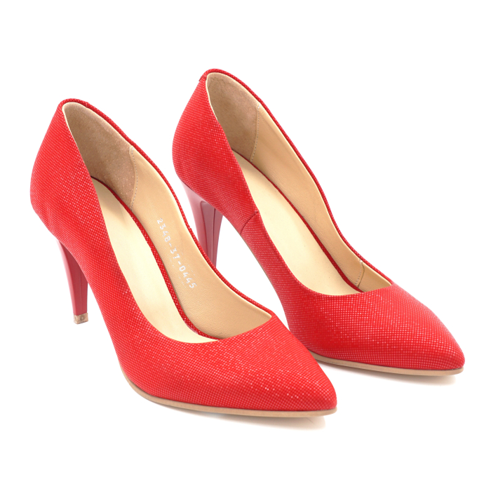 Pantofi dama din piele naturala rosie cu varf ascutit stiletto si toc mediu subtire de 8 cm 0445-24 [3]