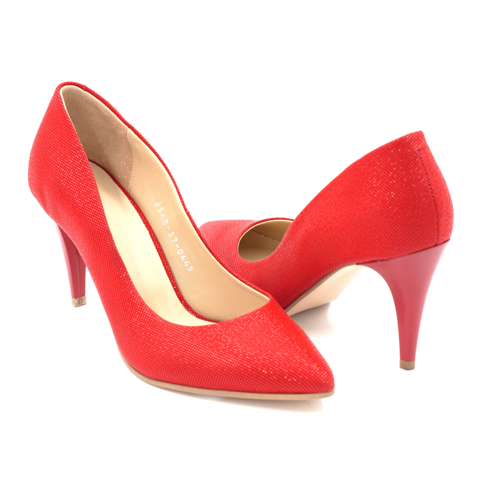 Pantofi dama din piele naturala rosie cu varf ascutit stiletto si toc mediu subtire de 8 cm 0445-24 [4]
