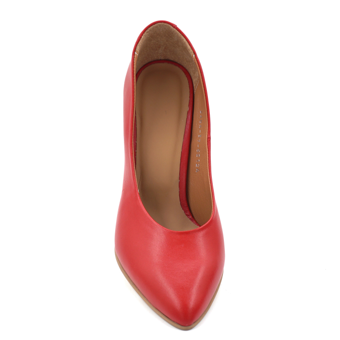 Pantofi dama din piele naturala rosie cu varf ascutit stiletto si toc mediu subtire de 8 cm 52124-24 [5]