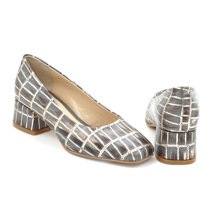 Pantofi dama din piele naturala cu imprimeu croco cu varf patrat si toc mic gros imbracat de 4 cm 4069-1-26 [3]