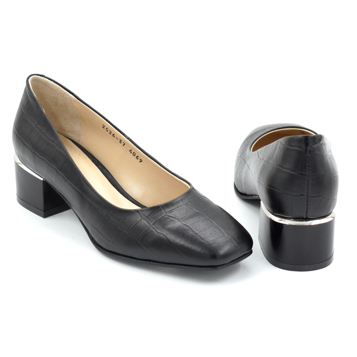 Pantofi dama din piele naturala neagra cu varf patrat si toc mic gros de 4 cm 4069-4-25 [5]
