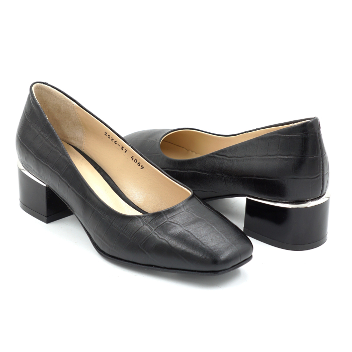 Pantofi dama din piele naturala neagra cu varf patrat si toc mic gros de 4 cm 4069-4-25 [4]