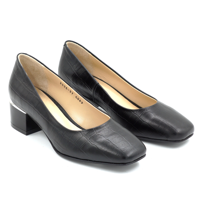 Pantofi dama din piele naturala neagra cu varf patrat si toc mic gros de 4 cm 4069-4-25 [3]