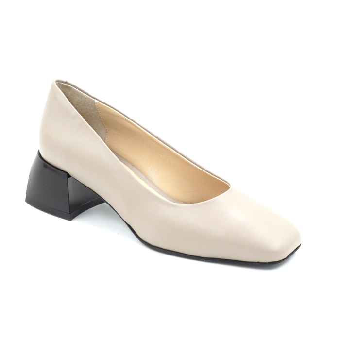 Pantofi dama din piele naturala grej cu varf patrat si toc mic gros de 4 cm 4069-5-25 [2]