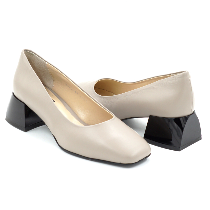 Pantofi dama din piele naturala grej cu varf patrat si toc mic gros de 4 cm 4069-5-25 [4]
