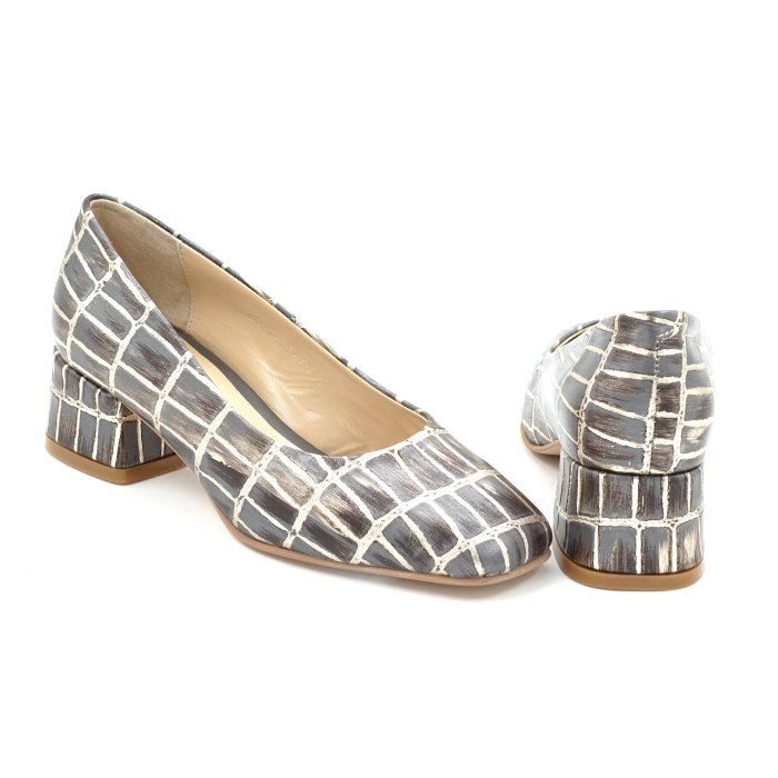 Pantofi dama din piele naturala cu imprimeu cu varf patrat si toc mic gros imbracat de 4 cm 4069-1-26 [5]