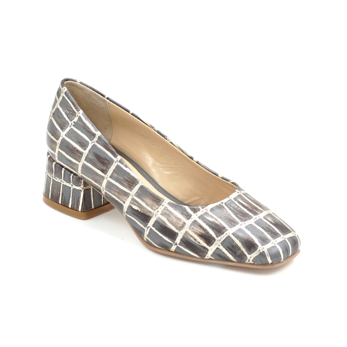 Pantofi dama din piele naturala cu imprimeu cu varf patrat si toc mic gros imbracat de 4 cm 4069-1-26 [2]