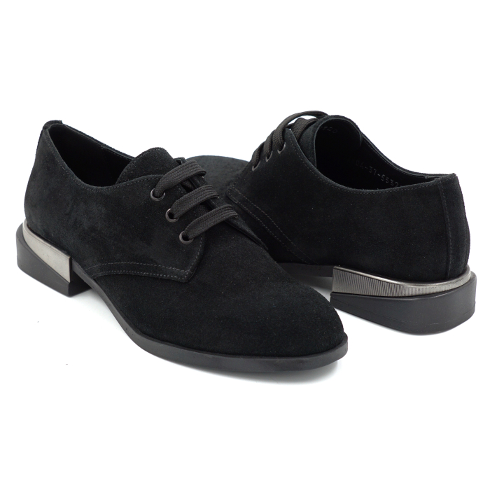 Pantofi dama tip Oxford din piele naturala intoarsa neagra cu varf rotund si toc de 3 cm 55320-25 [4]