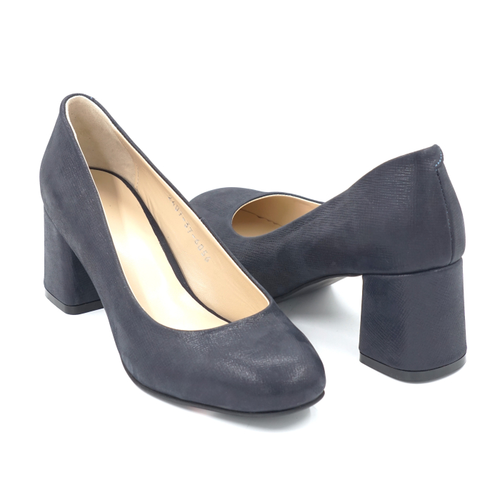 Pantofi dama din piele naturala bleumaren cu varf rotund si toc de 6 cm 6056-24 [4]
