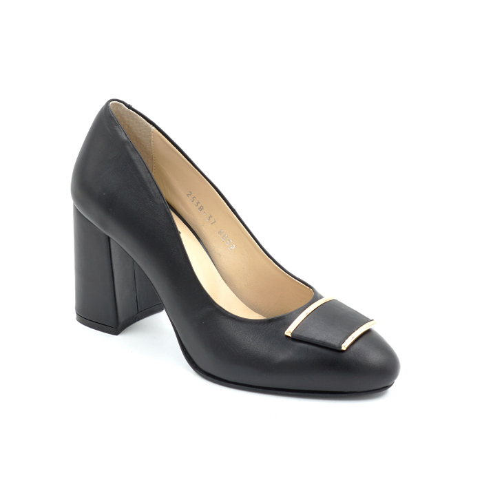 Pantofi dama din piele naturala neagra cu varf rotund si toc mediu gros imbracat de 8 cm 51024-2-25 [5]