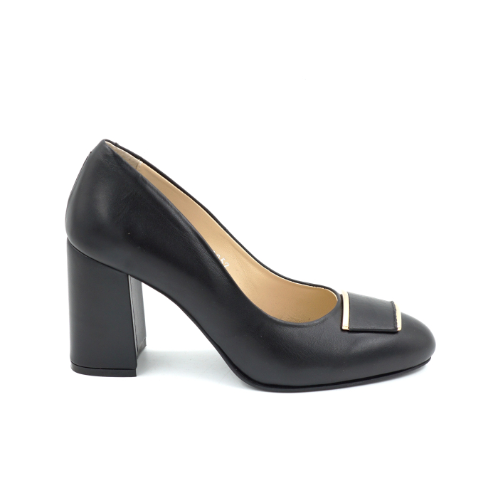 Pantofi dama din piele naturala neagra cu varf rotund si toc mediu gros imbracat de 8 cm 51024-2-25 [4]