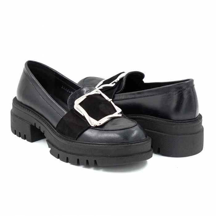 Pantofi dama casual loafers din piele naturala neagra cu varf rotund si talpa 4 cm 51925-25 [3]