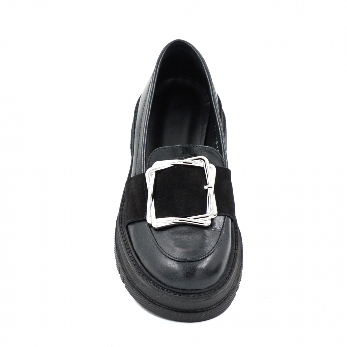 Pantofi dama casual loafers din piele naturala neagra cu varf rotund si talpa 4 cm 51925-25 [4]
