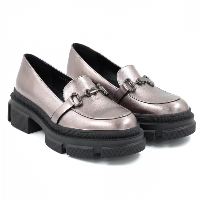 Pantofi dama casual loafers din piele naturala bronz cu varf rotund si talpa 4 cm 51725-25 [3]