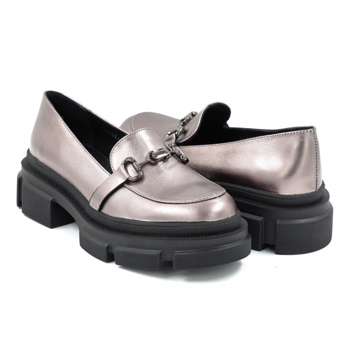 Pantofi dama casual loafers din piele naturala bronz cu varf rotund si talpa 4 cm 51725-25 [4]