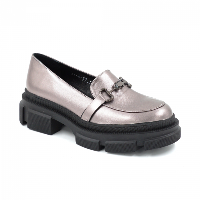 Pantofi dama casual loafers din piele naturala bronz cu varf rotund si talpa 4 cm 51725-25 [2]