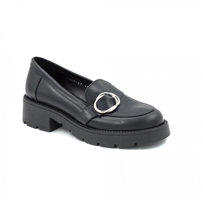 Pantofi dama casual loafers din piele naturala neagra cu  varf rotund si talpa 4 cm 52625-25 [5]