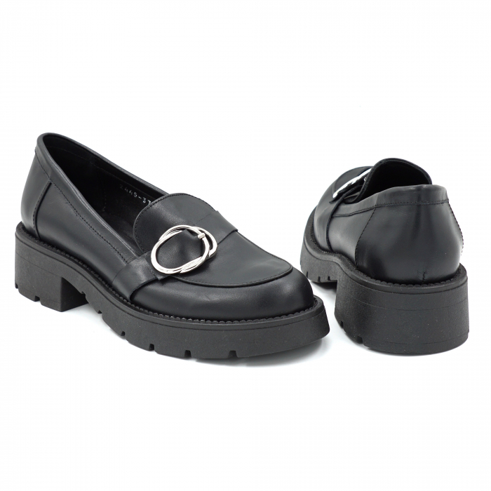 Pantofi dama casual loafers din piele naturala neagra cu  varf rotund si talpa 4 cm 52625-25 [4]