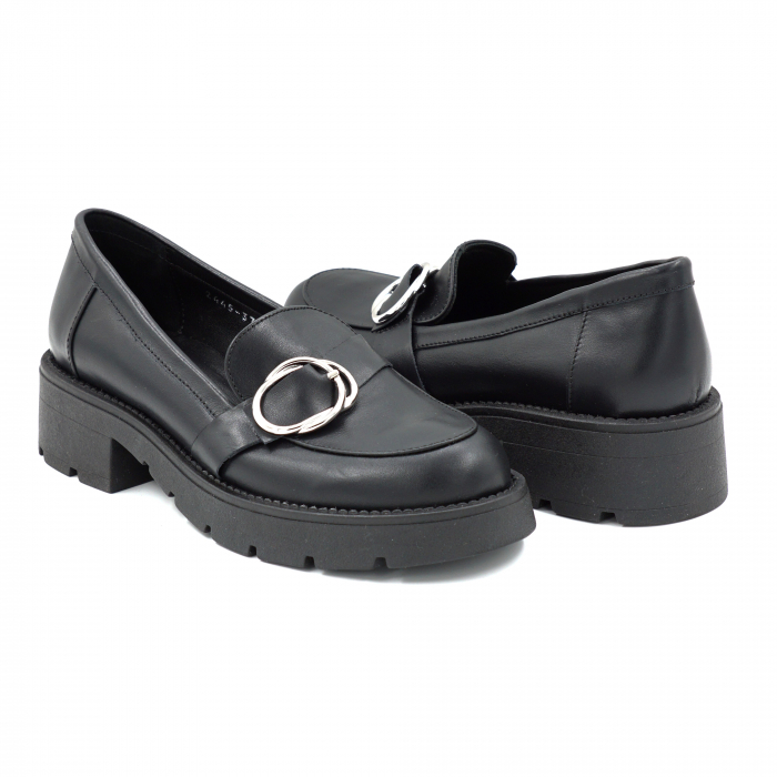 Pantofi dama casual loafers din piele naturala neagra cu  varf rotund si talpa 4 cm 52625-25 [3]