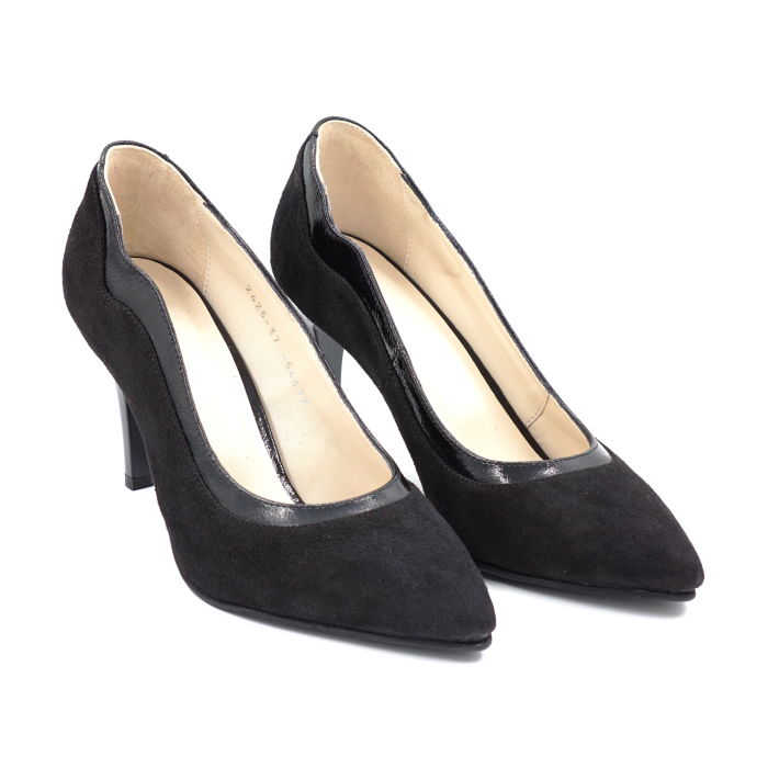 Pantofi dama din piele naturala intoarsa neagra cu varf ascutit stiletoo si toc mediu subtire de 8 cm 54619-1-24 [3]