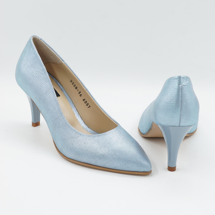 Pantofi dama din piele naturala albastru deschis sidefat, cu varf ascutit stiletto si toc mic subtire 6 cm 6057-16-26 [5]