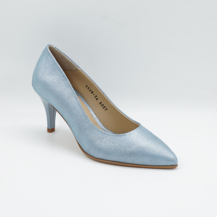Pantofi dama din piele naturala albastru deschis sidefat, cu varf ascutit stiletto si toc mic subtire 6 cm 6057-16-26 [2]
