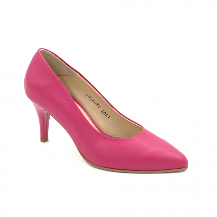Pantofi dama din piele naturala fucsia cu varf ascutit stiletto si toc mic subtire 6 cm 6057-14-25 [2]
