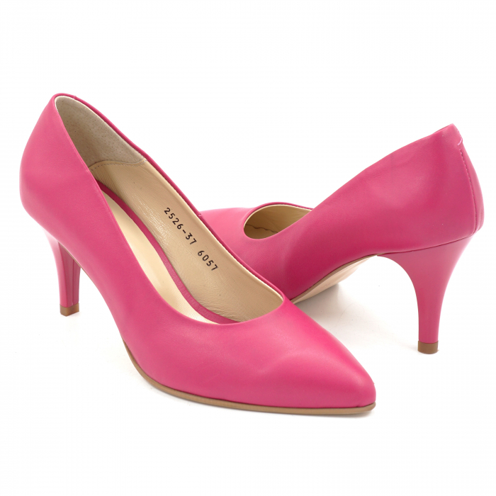 Pantofi dama din piele naturala fucsia cu varf ascutit stiletto si toc mic subtire 6 cm 6057-14-25 [4]