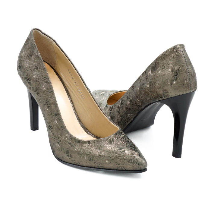 Pantofi dama din piele naturala cu imprimeu 3D olive cu varf ascutit stiletto si toc inalt subtire de 9 cm 9557-8-26 [4]