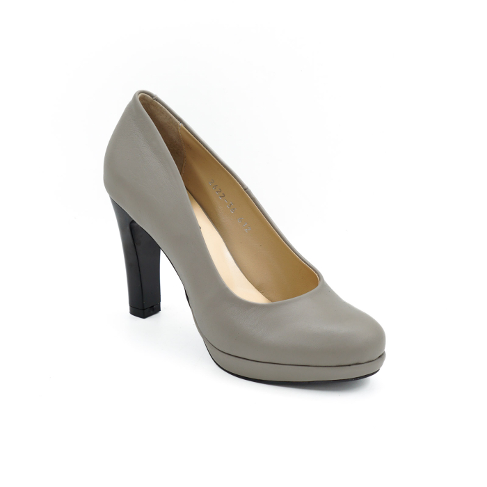 Pantofi dama din piele naturala gri cu varf rotund, platforma de 1 cm si  toc inalt gros 10 cm  0612-1-26 [2]