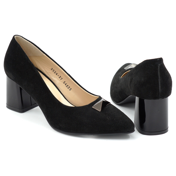 Pantofi dama din piele naturala intoarsa cu accesoriu in fata cu varf ascutit si toc de 6 cm 54525-25 [3]