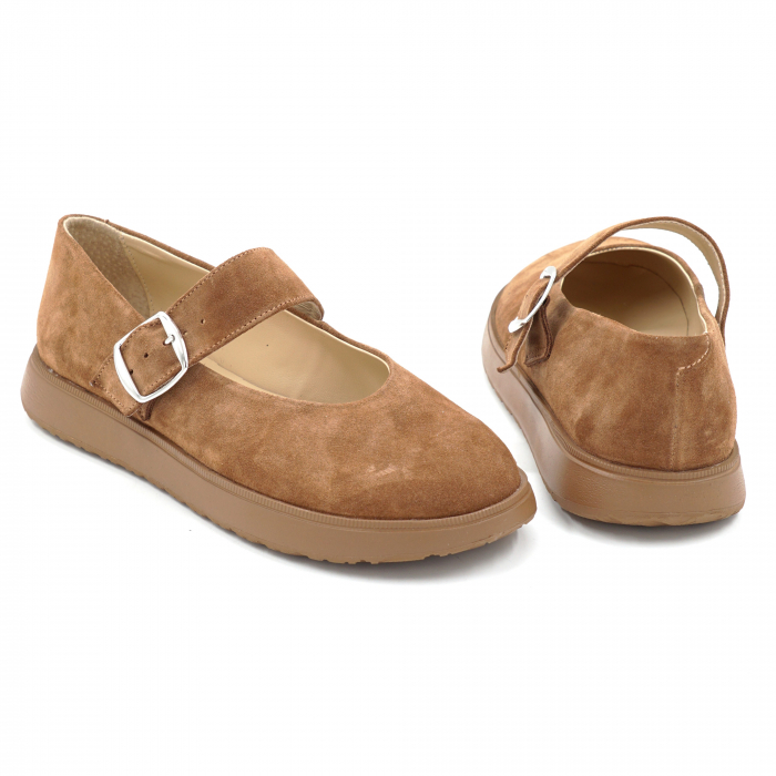 Pantofi dama tip barefoot din piele naturala intoarsa camel cu varf rotund si talpa de 2 cm 54725-3-25 [5]