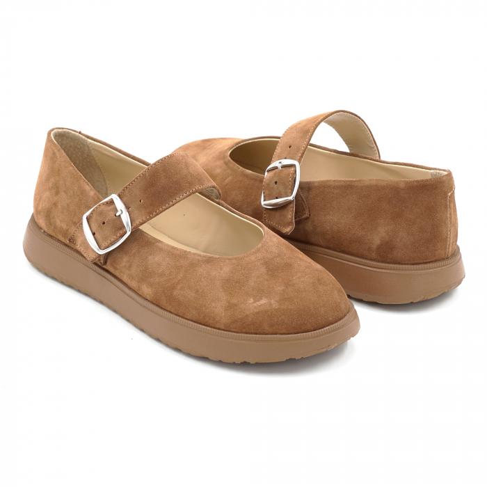 Pantofi dama tip barefoot din piele naturala intoarsa camel cu varf rotund si talpa de 2 cm 54725-3-25 [4]