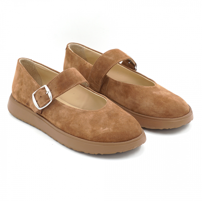 Pantofi dama tip barefoot din piele naturala intoarsa camel cu varf rotund si talpa de 2 cm 54725-3-25 [3]